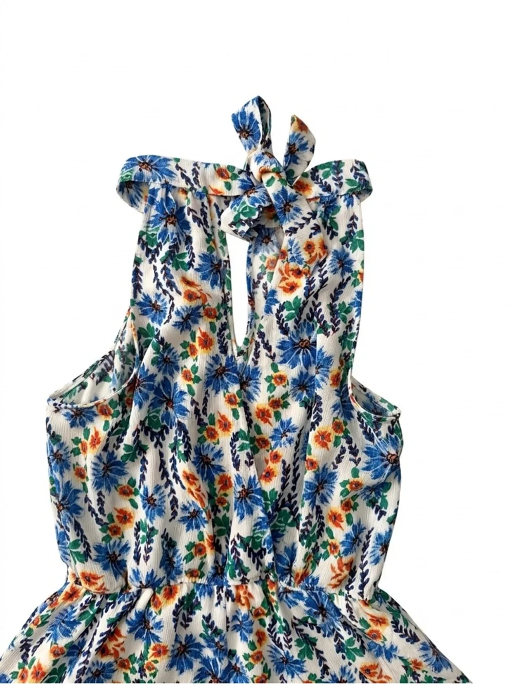 As U Wish White Floral Halter Romper with Blue & Green Print - Picture 7 of 11